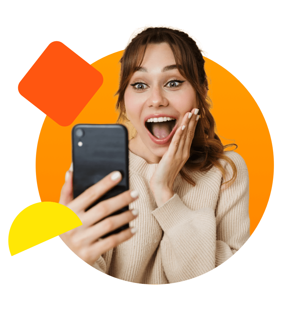 Ecstatic young woman surprised with Video Match’s accurate matching